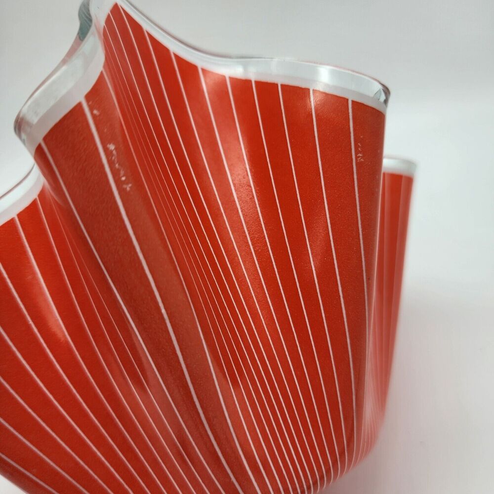 Chance Brothers Handkerchief Vase Orange White Cordon Pinstripe MCM Vintage 60s - Picture 6 of 13